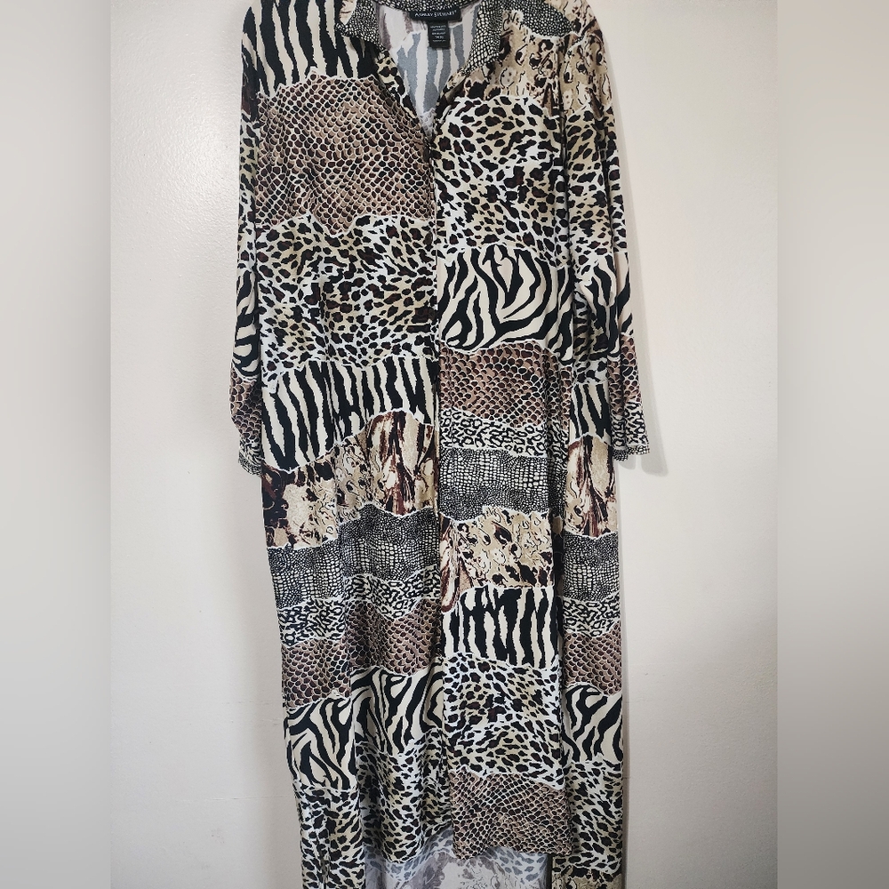 Ashley Stewart Neutral Animal Print Patchwork Maxi Dress
